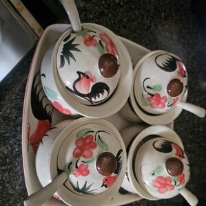 Vintage Thia Rooster Condiment Set With Plate